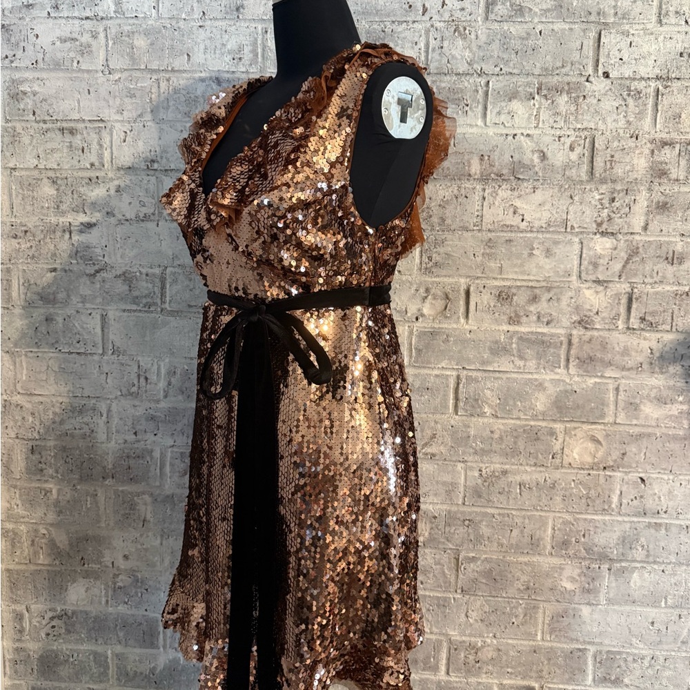 Free People Rose Gold Sequin Backless Ruffle Mini Dress - Picture 5 of 8